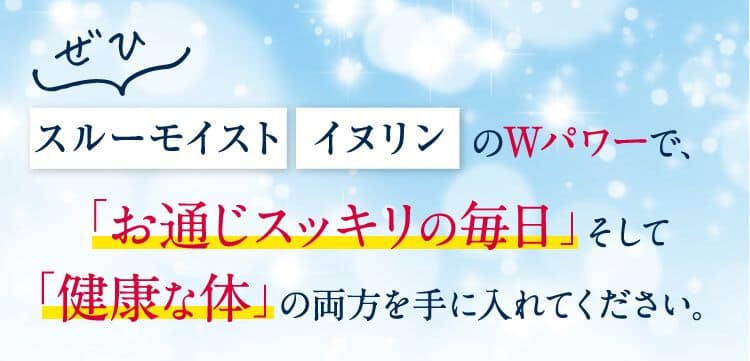 ぜひスルーモイスト イヌリンのWパワーで、「お通じスッキリの毎日」 そして「健康な体」の両方を手に入れてください。